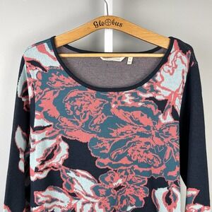 Soft Surroundings Seeds of Spring Sweater Womens XL Navy Teal‎ Coral Knit